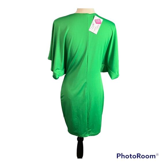 Karlie NEW Women's Green Cinched Waist "Twisted Money" Deep V Dress Sz M - Picture 2 of 4